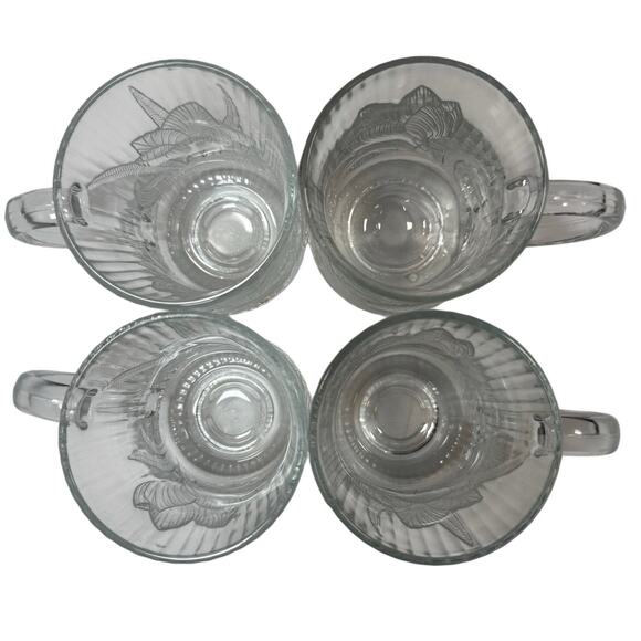 Arcoroc Canterbury Crocus Embossed Clear Glass Coffee Mugs Set of 4 - Picture 5 of 6